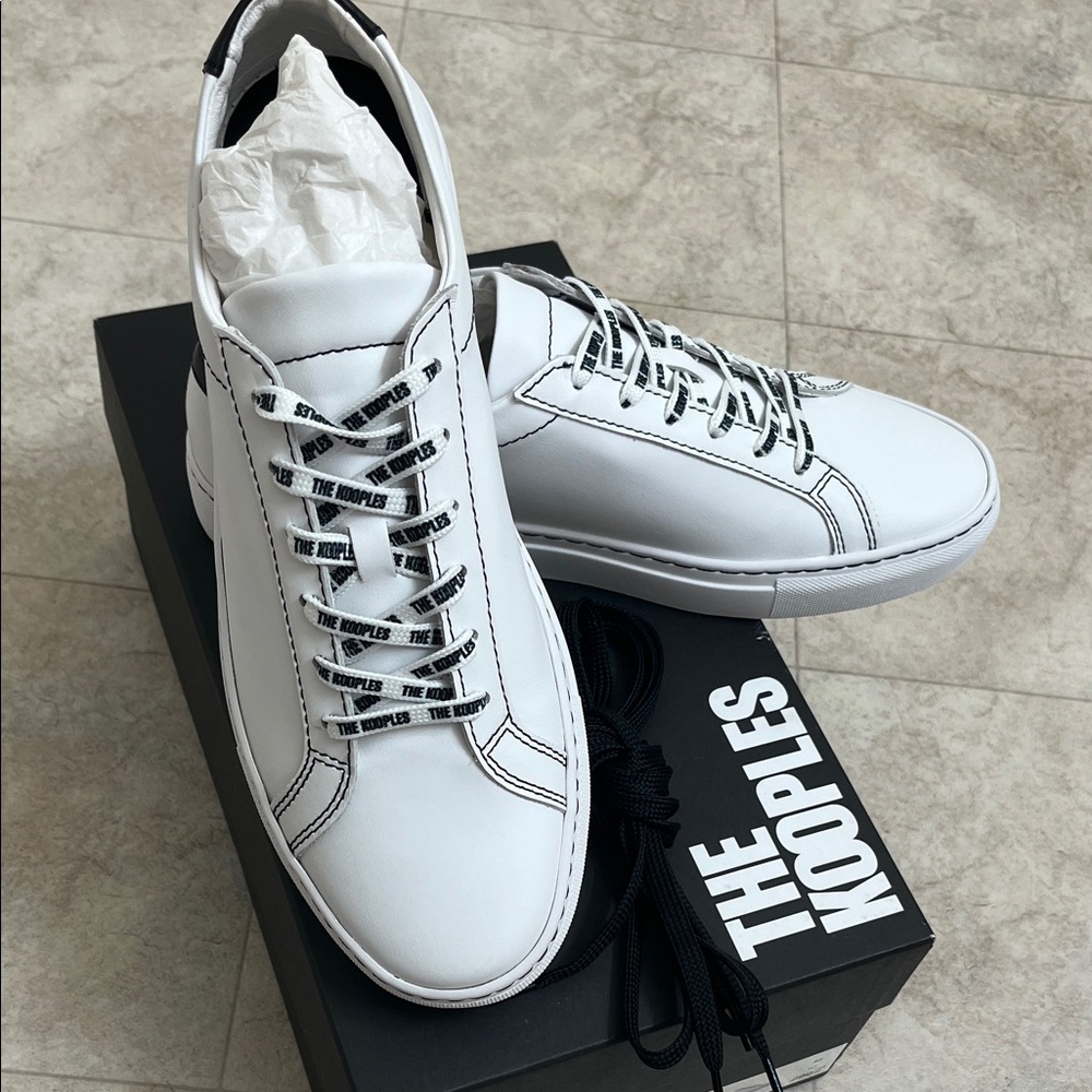 The Kooples White Leather Low-Top Sneakers with Logo Laces size 9 men. (42)